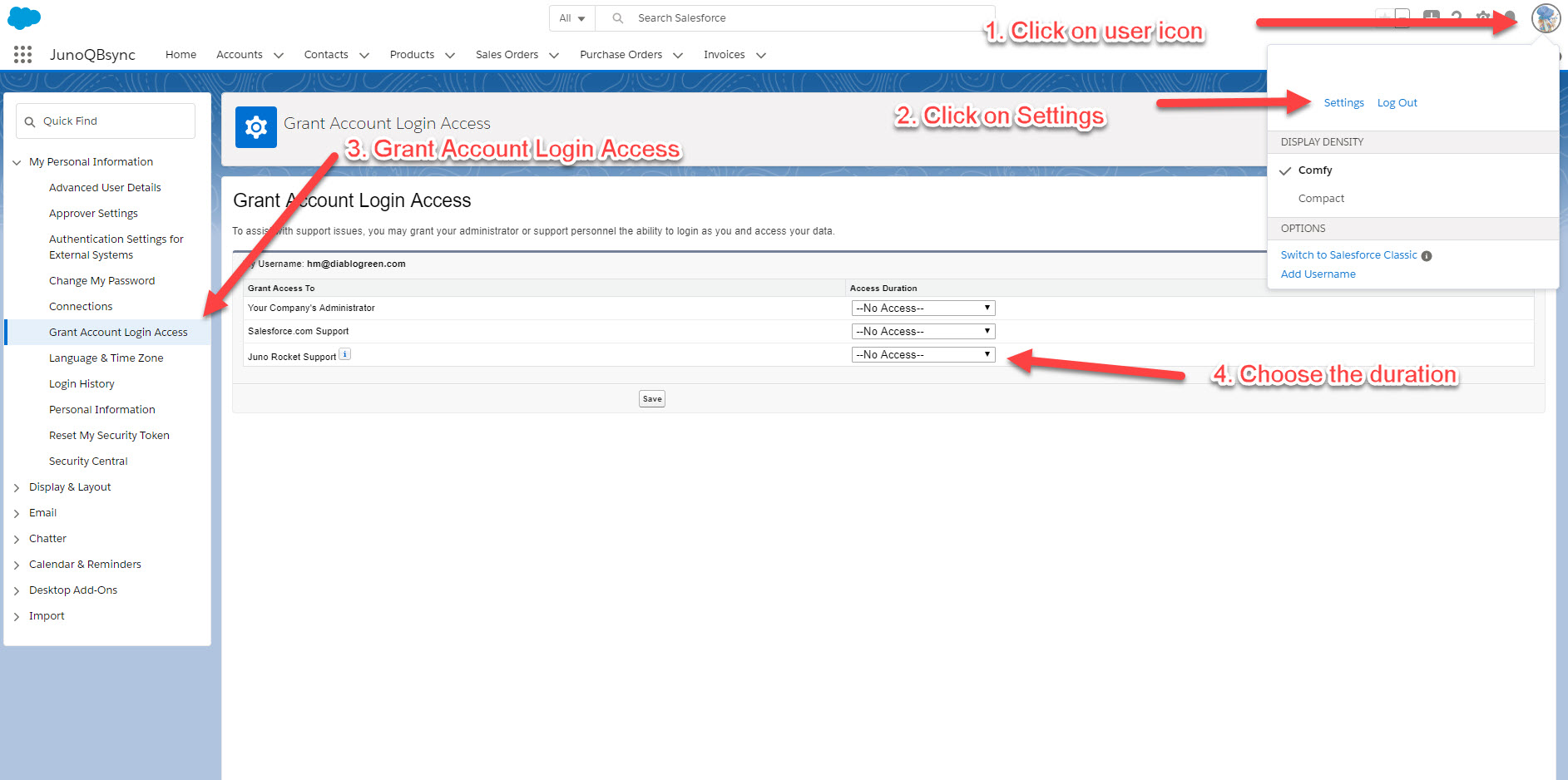 Provide Vendor Salesforce Access Juno Rocket Support Portal